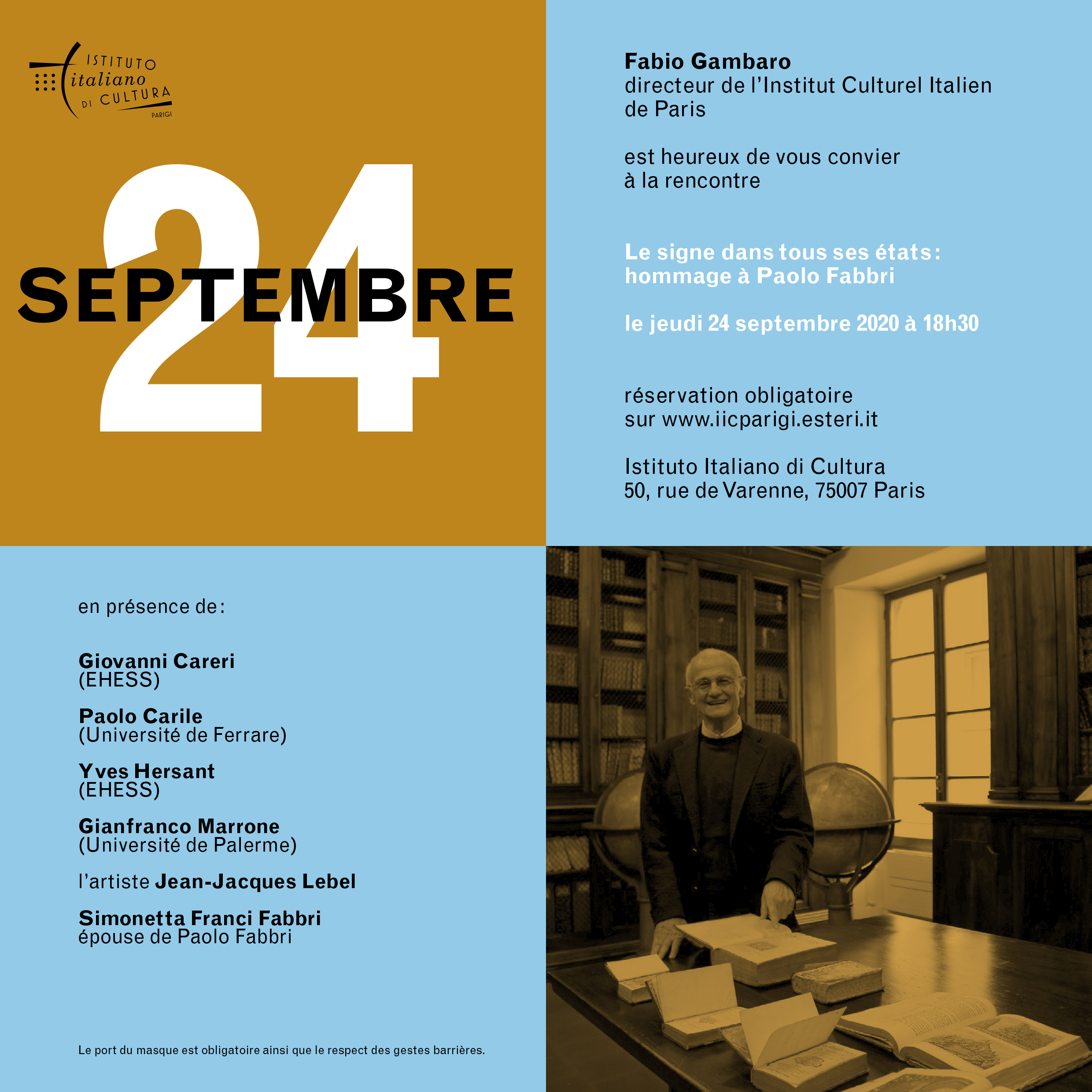 24 septembre 2020. Centre Culturel Italien. Hommage à Paolo Fabbri